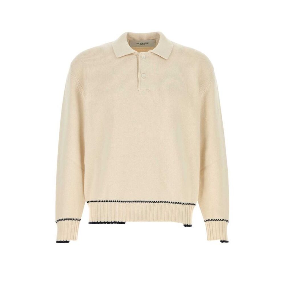 Golden Goose Deluxe Brand Men Ivory Knit Polo Shirt